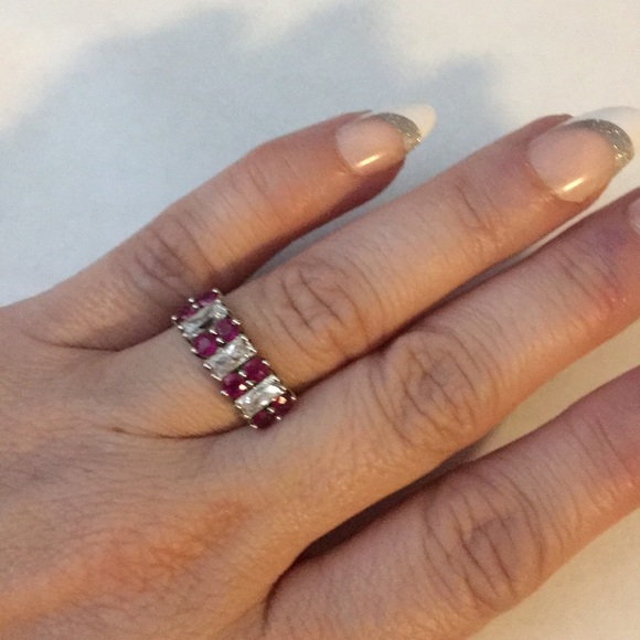 Lab Created Ruby and white stones .925 size 7 ring - Picture 1 of 5